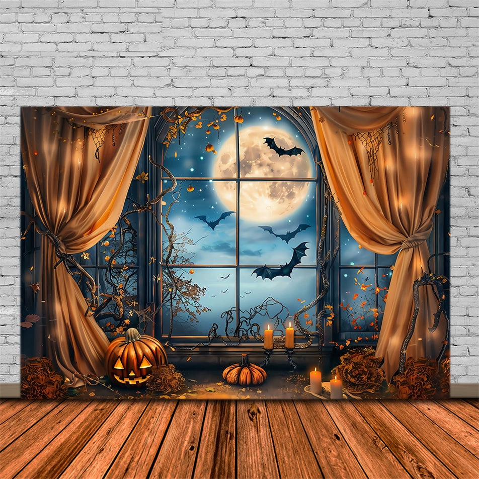 Halloween Moon Backdrop Midnight Bat Window Backdrop UK MRR7-42
