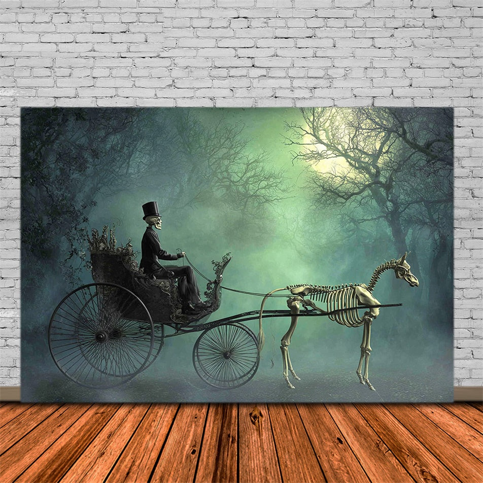 Forest Backdrop Moonlit Haunted Carriage Halloween Backdrops UK MRR7-48