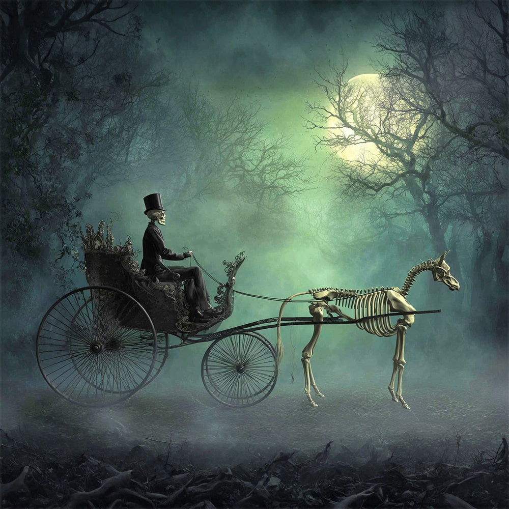 Forest Backdrop Moonlit Haunted Carriage Halloween Backdrops UK MRR7-48