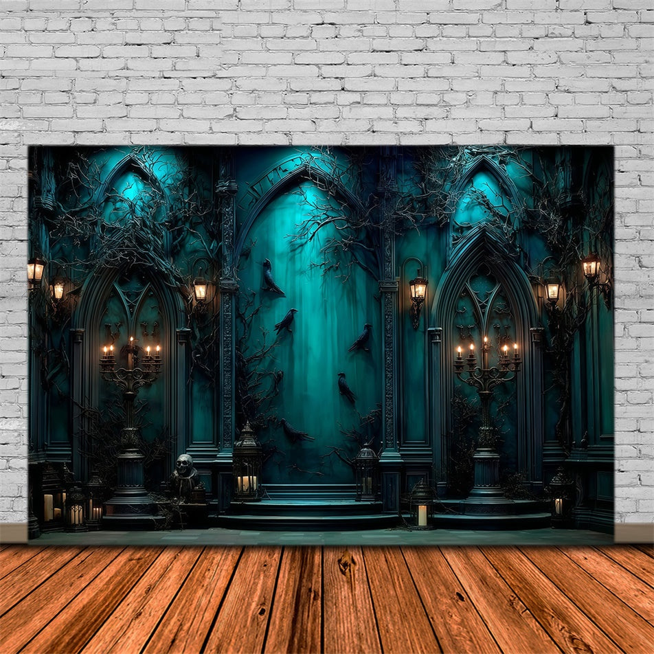 Halloween Picture Backdrop Haunting Blue Chapel Backdrop UK MRR7-49