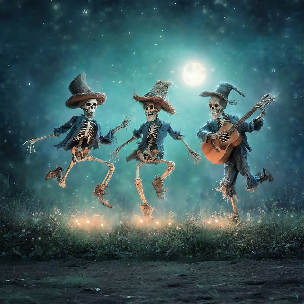 Spooky Halloween Backdrop Skeleton Hoedown Moonlight Backdrop UK MRR7-50