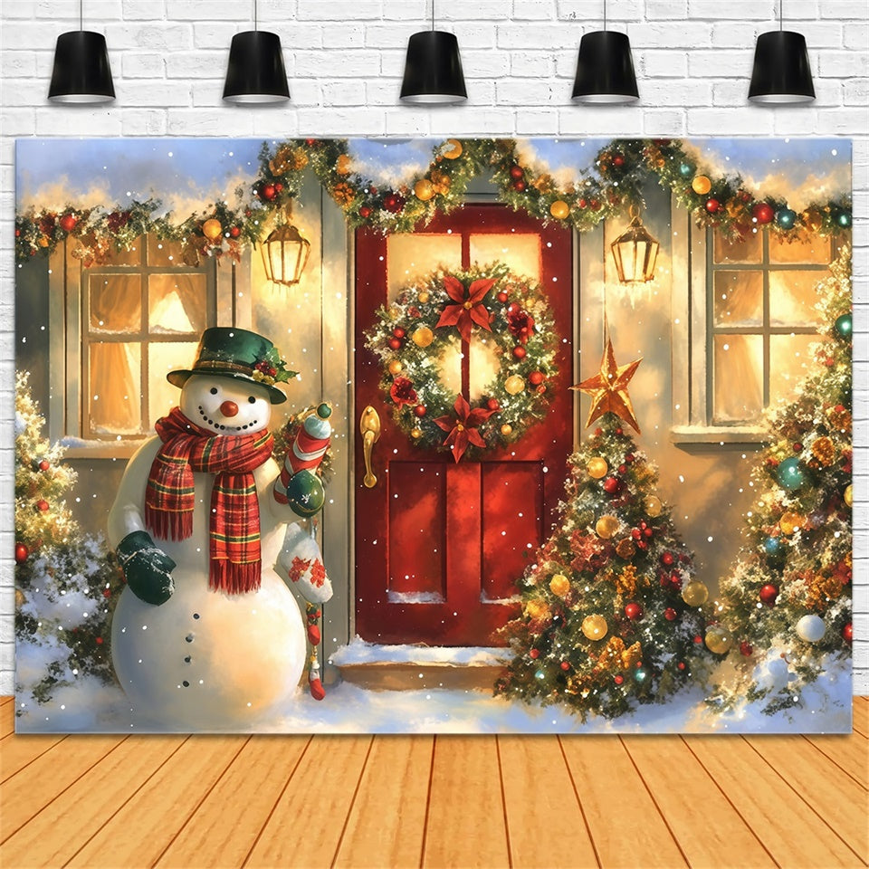Christmas Photo Backdrops Cozy Cottage Snowman Backdrop UK MRR7-56