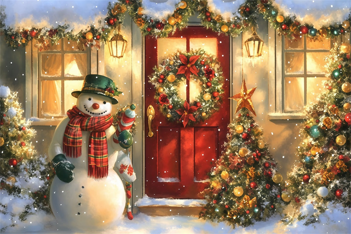 Christmas Photo Backdrops Cozy Cottage Snowman Backdrop UK MRR7-56