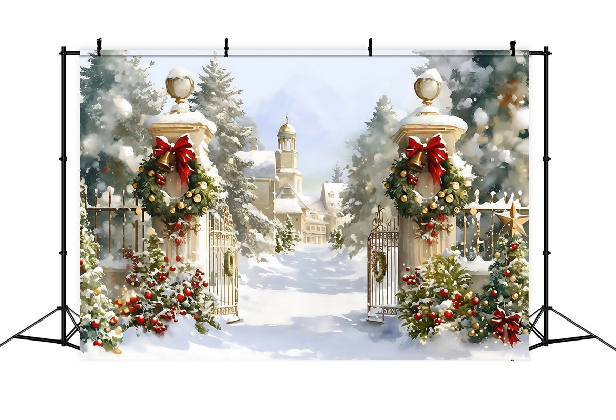 Christmas Photography Backdrops Holiday Manor Gate Backdrop UK MRR7-72