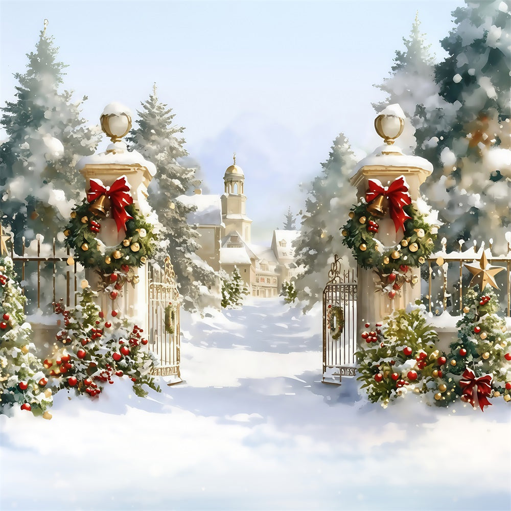 Christmas Photography Backdrops Holiday Manor Gate Backdrop UK MRR7-72
