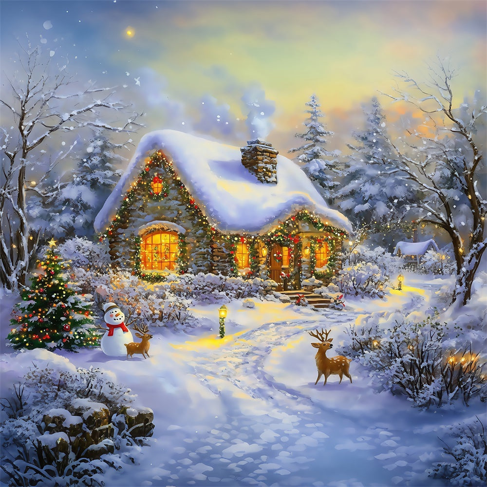 Christmas Backdrops Sale Snowman Forest Cottage Backdrop UK MRR7-73