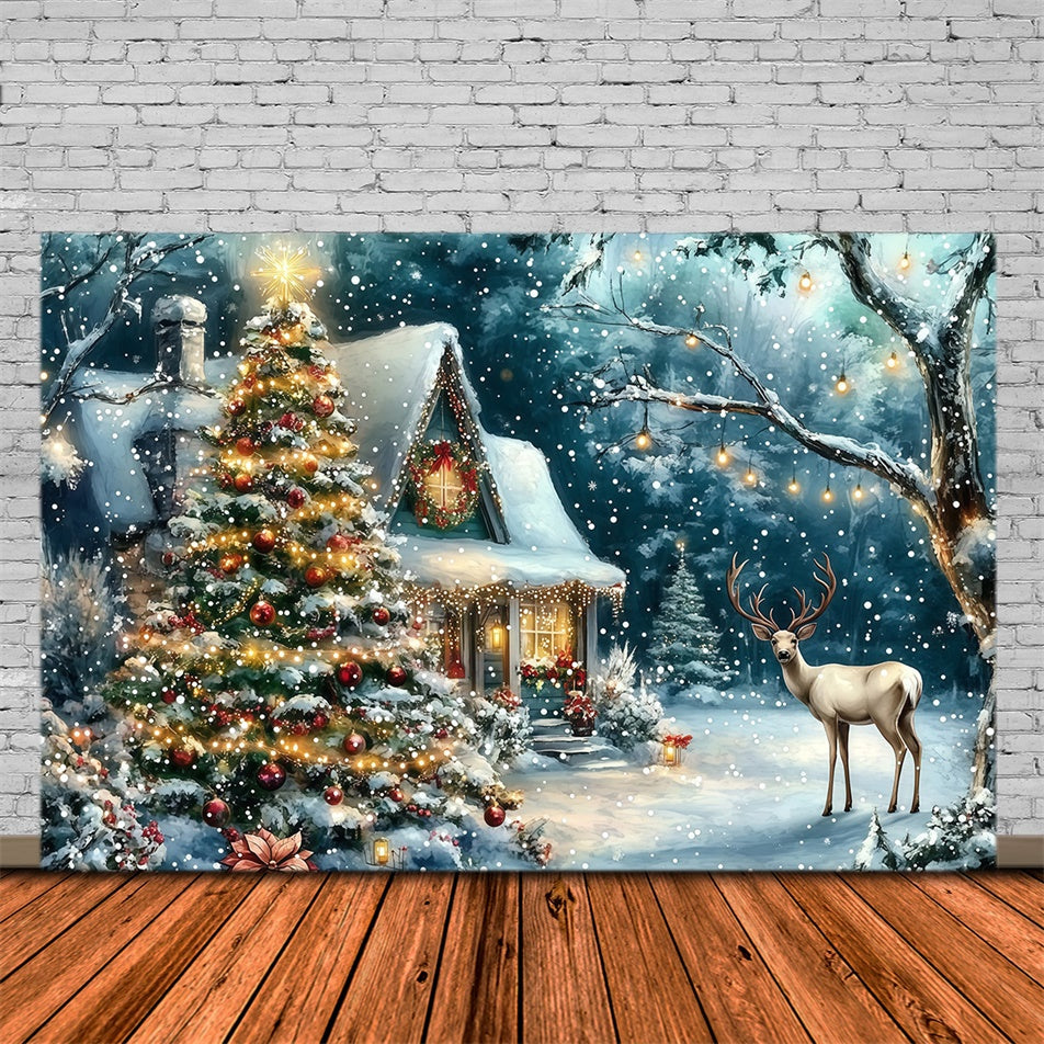 Christmas Photo Backdrop Twinkling Tree Cabin Backdrop UK MRR7-74