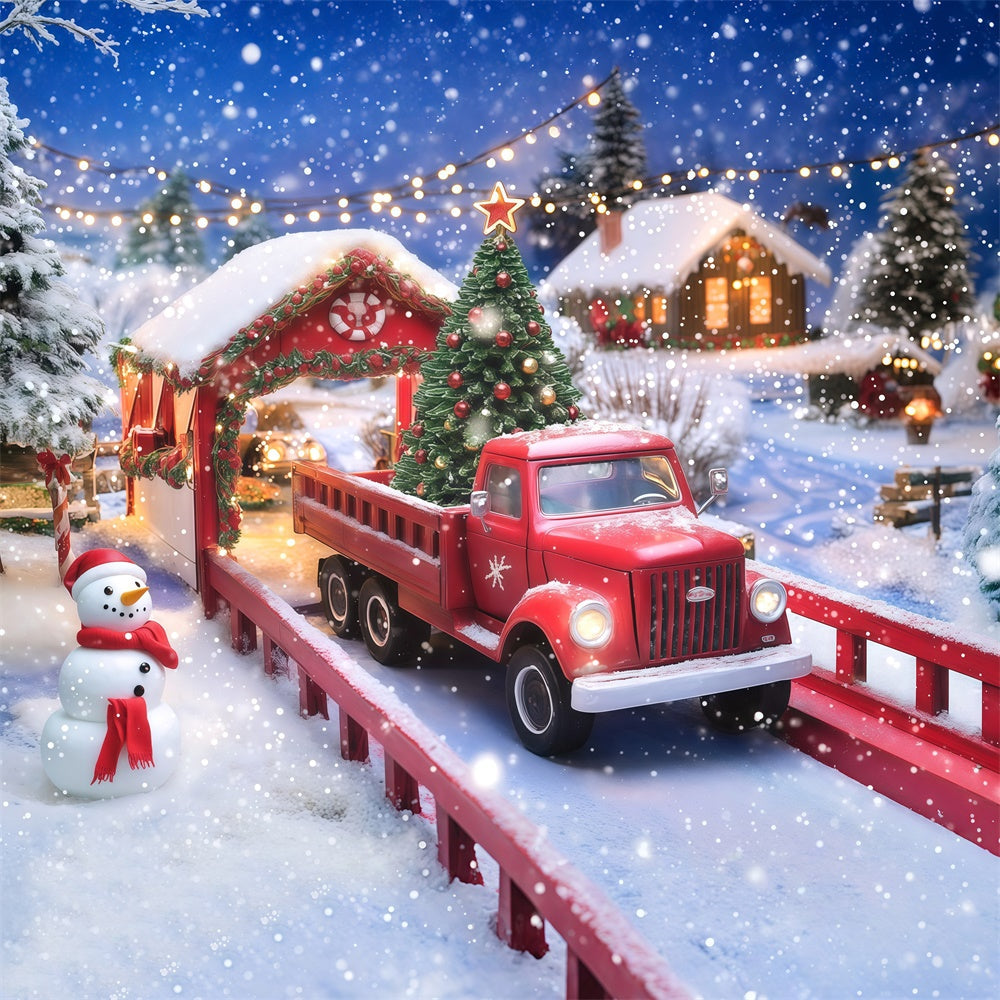 Christmas Photography Backdrops Snowman Truck Backdrop UK MRR7-79