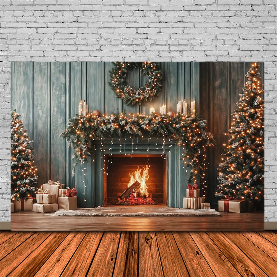 Christmas Fireplace Backdrop Cozy Pine Mantel Backdrop UK MRR7-81