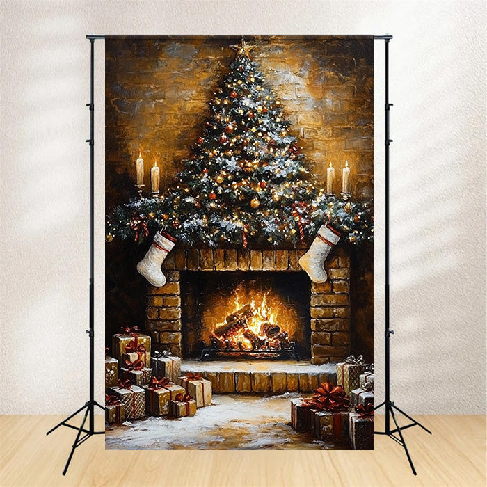 Christmas Fireplace Backdrop Vintage Fireplace Glow Backdrop UK MRR7-86