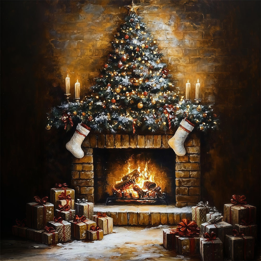 Christmas Fireplace Backdrop Vintage Fireplace Glow Backdrop UK MRR7-86