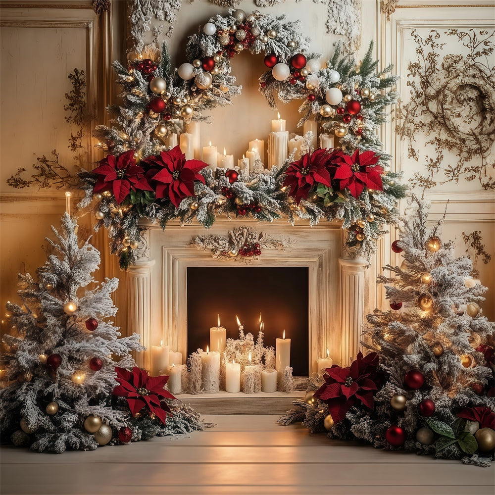 Christmas Backdrops Fireplace Wreath Elegance Backdrop UK MRR7-87