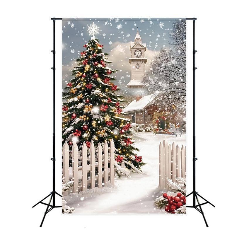 Christmas Tree Backdrop Winter Pines Fence Backdrop UK MRR7-88