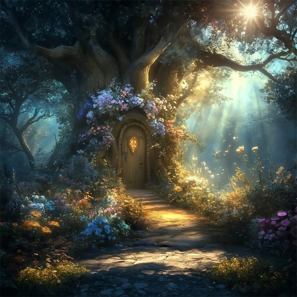 Fairytale Forest Backdrop Blossom Tree Cottage Backdrop UK MRR7-93