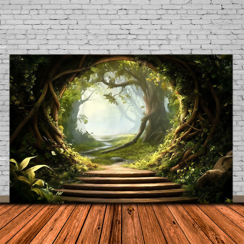 Forest Photography Backdrop Gentle Green Pathway Backdrop UK MRR7-97