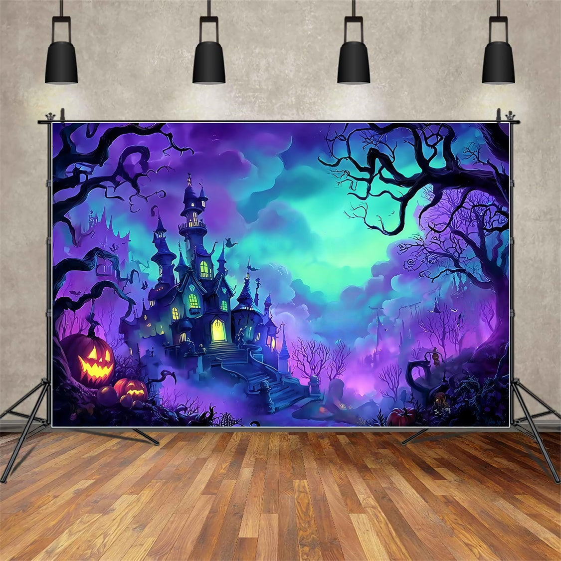 Spooky Halloween Backdrop Misty Forest Castle Pumpkin Backdrop UK MRR8-11