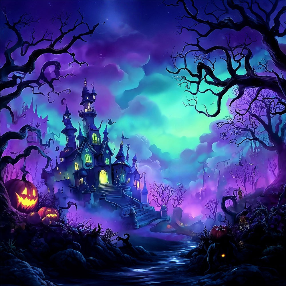Spooky Halloween Backdrop Misty Forest Castle Pumpkin Backdrop UK MRR8-11