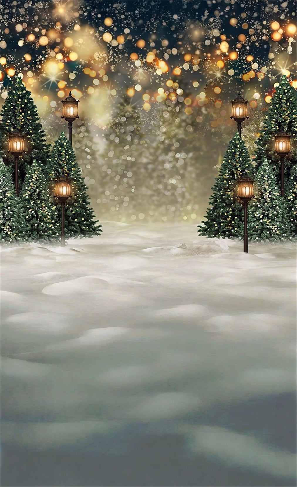 Christmas Tree Farm Backdrop Fantasy Glow Bokeh Warm Streetlight Christmas Photography Backdrops UK MRR8-111