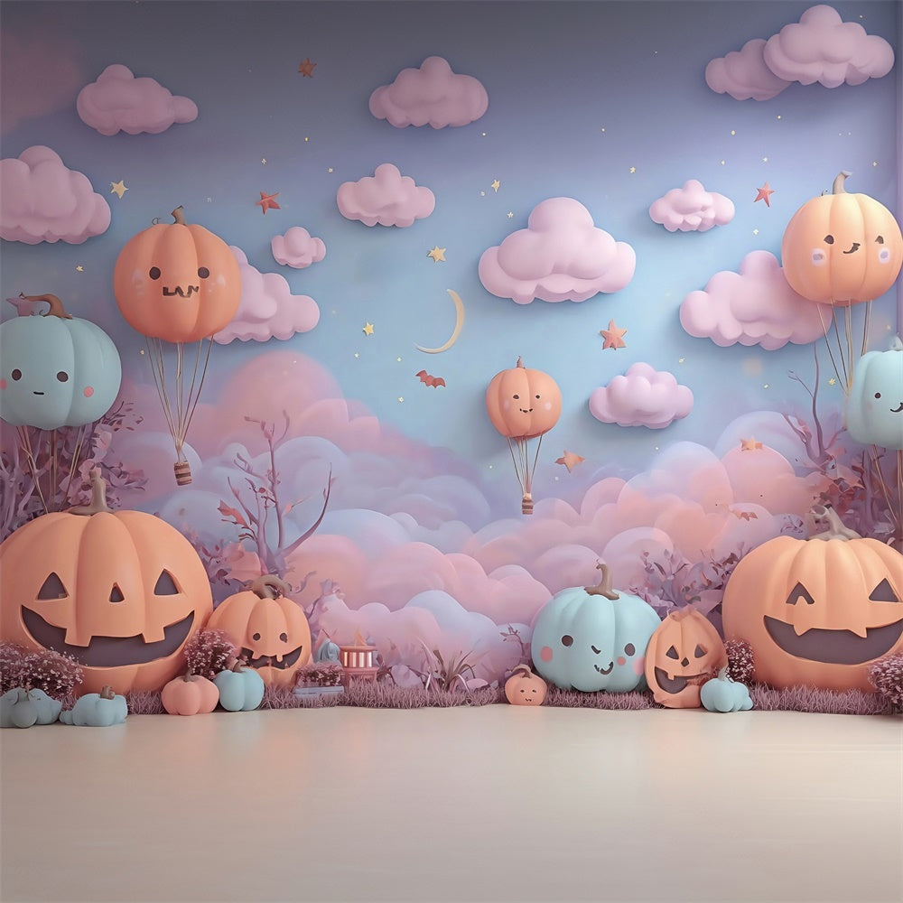 Halloween Backdrops Pumpkin Hot Air Balloon Clouds Stars Kids Backdrop UK MRR8-12