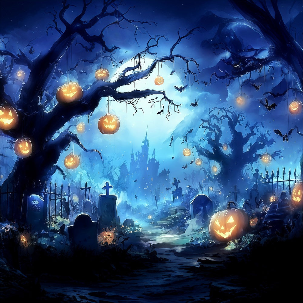 Halloween Graveyard Backdrop Eerie Pumpkin Chandelier Forest Castle Backdrop UK MRR8-13