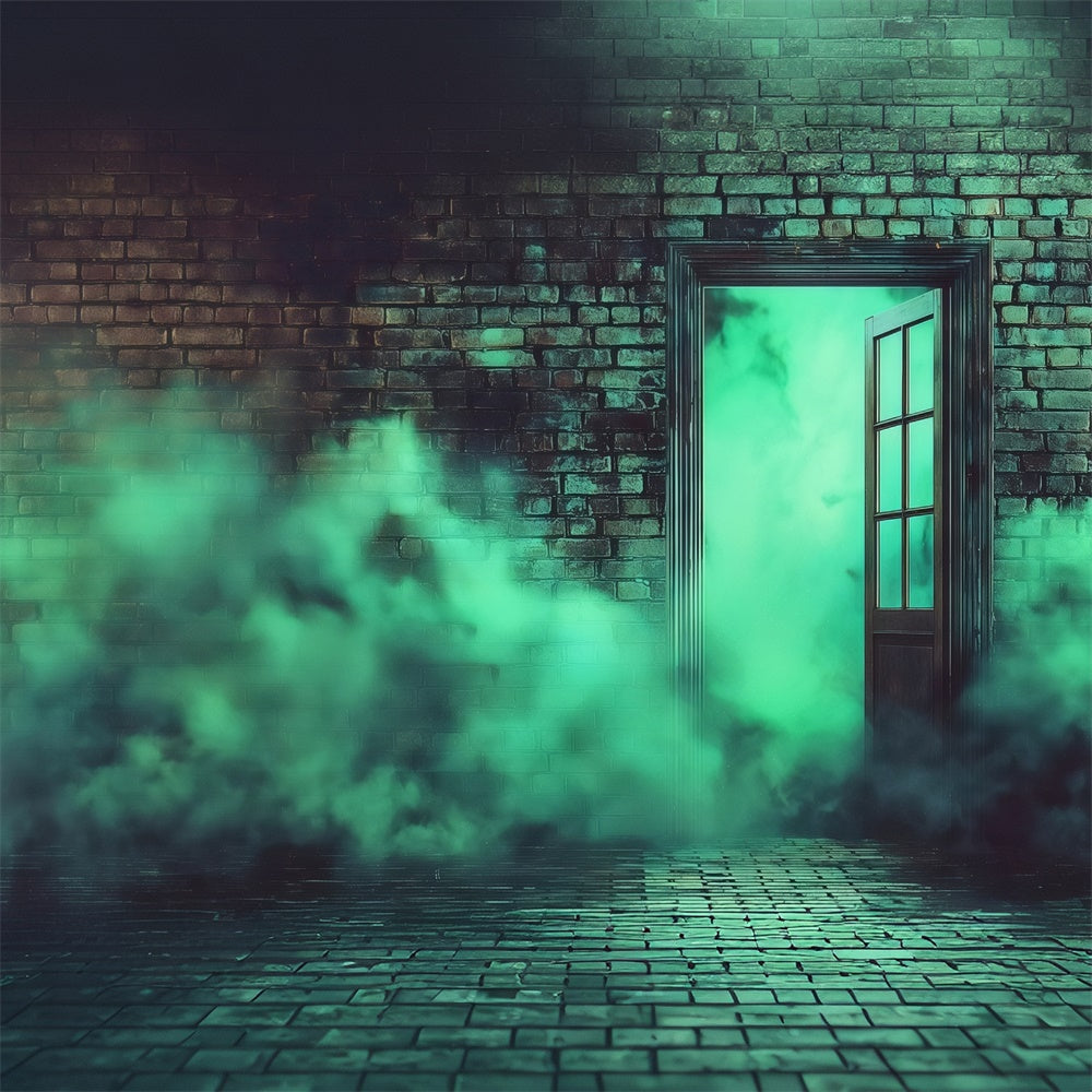 Halloween Wall Backdrop Scary Green Smokey Brick Wall Halloween Backdrop UK MRR8-15