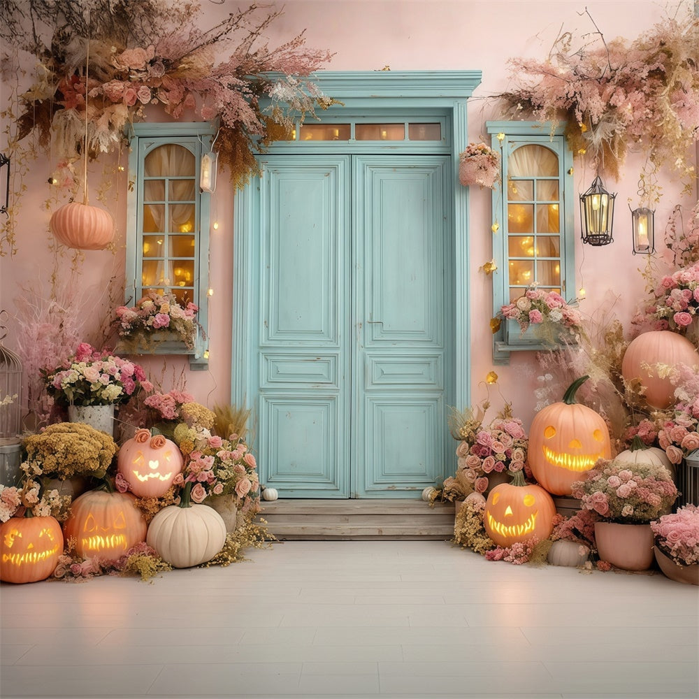 Halloween Backdrops for Photos Blush Pumpkin Floral Doorstep Backdrop UK MRR8-17