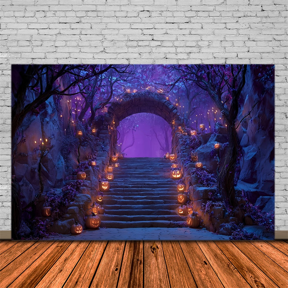Spooky Halloween Backdrop Enchanted Purple Forest Stairs Halloween Backdrop UK MRR8-18