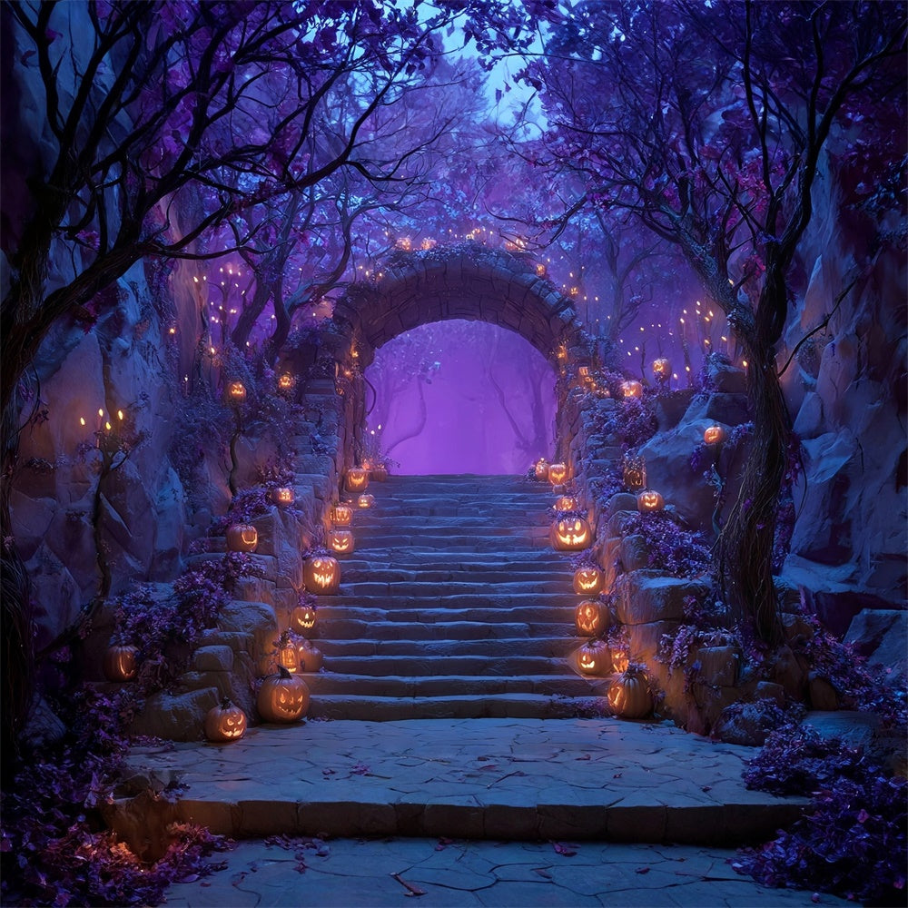 Spooky Halloween Backdrop Enchanted Purple Forest Stairs Halloween Backdrop UK MRR8-18