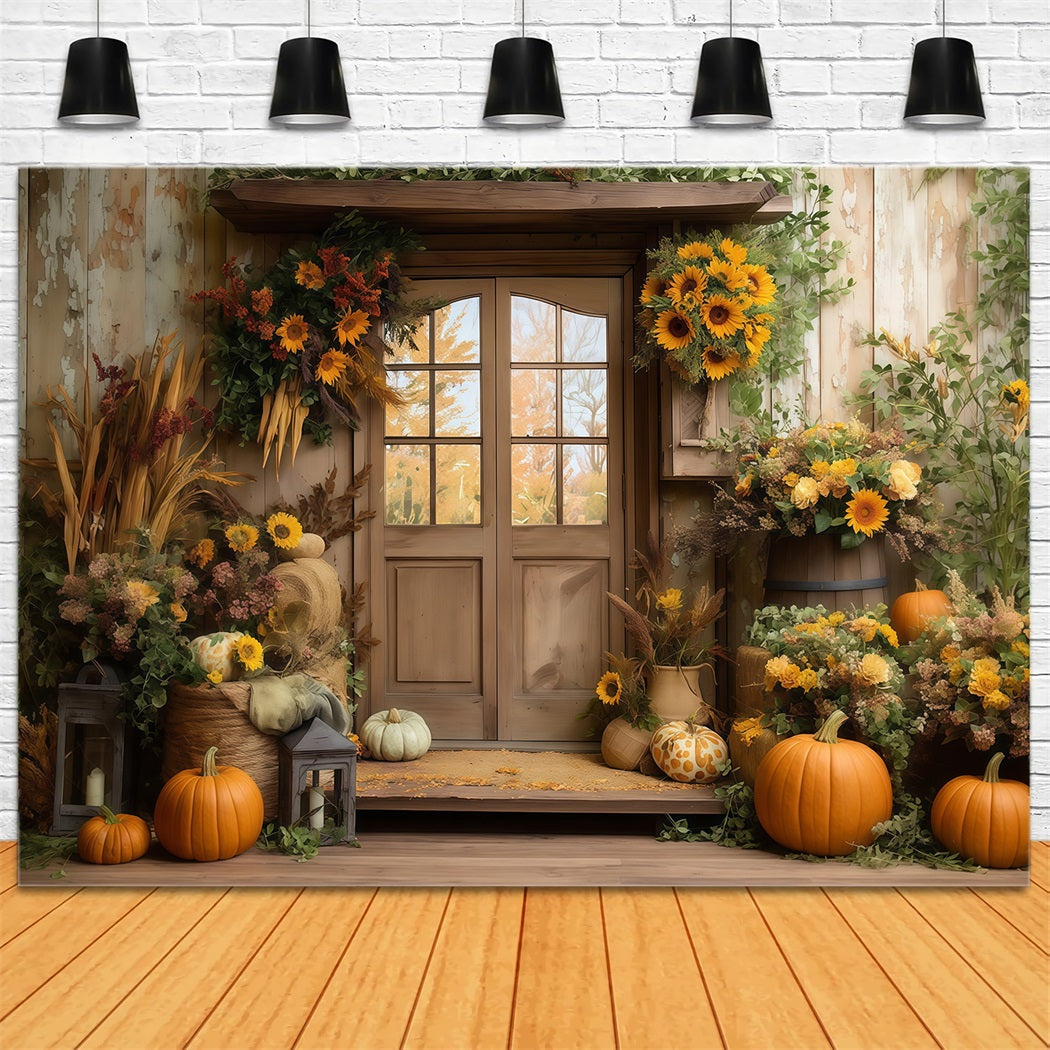 Fall Backdrop Sunflower Barn Door Pumpkin Autumn Photo Backdrop UK MRR8-181