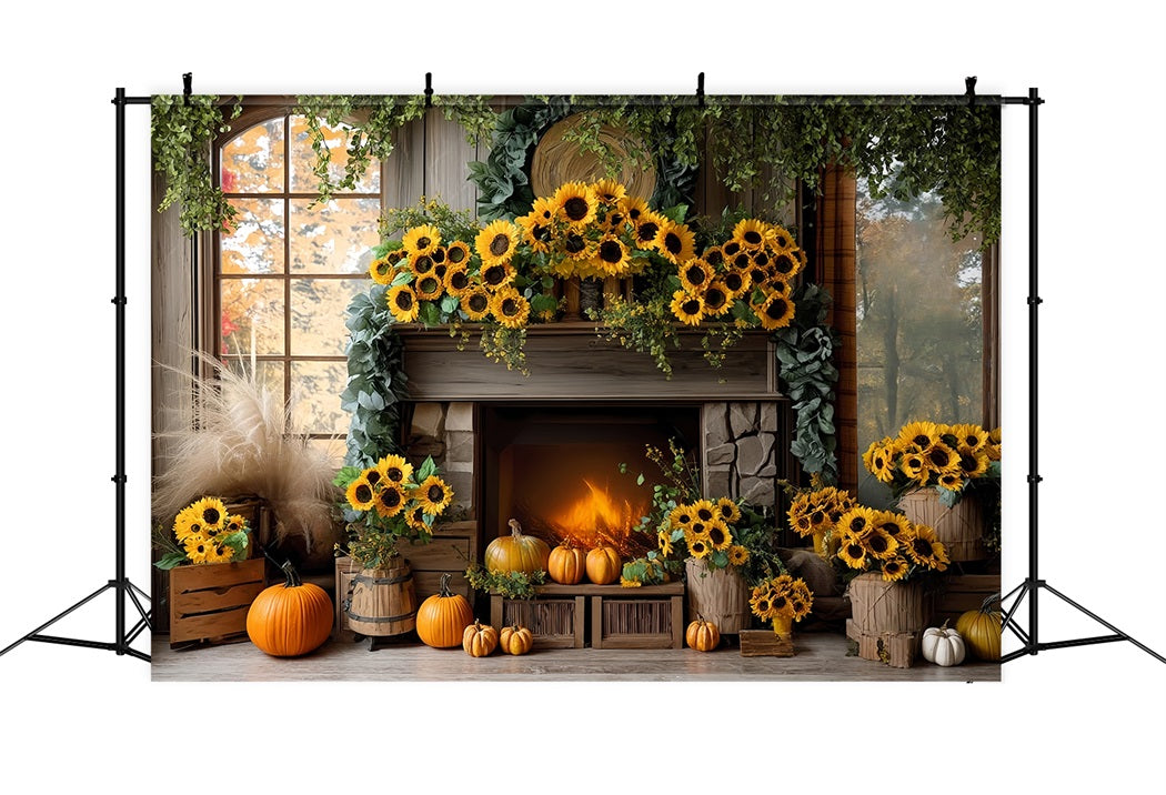 Fall Backdrop Sunflower Fireplace Door Pumpkin Autumn Fall Backdrop UK MRR8-183