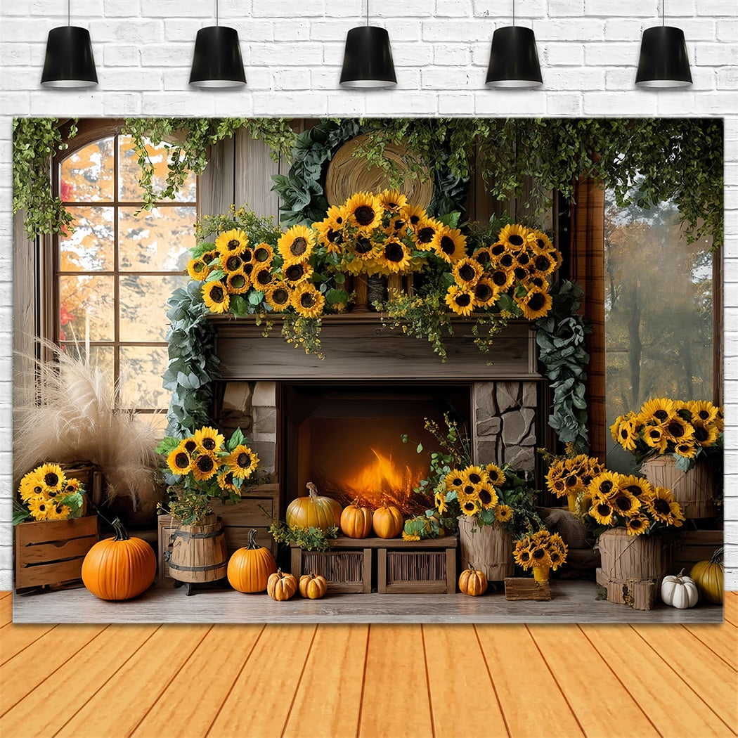 Fall Backdrop Sunflower Fireplace Door Pumpkin Autumn Fall Backdrop UK MRR8-183
