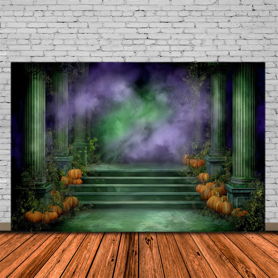 Scary Halloween Backdrops Ancient Ivy Pumpkin Temple Halloween Backdrop UK MRR8-22