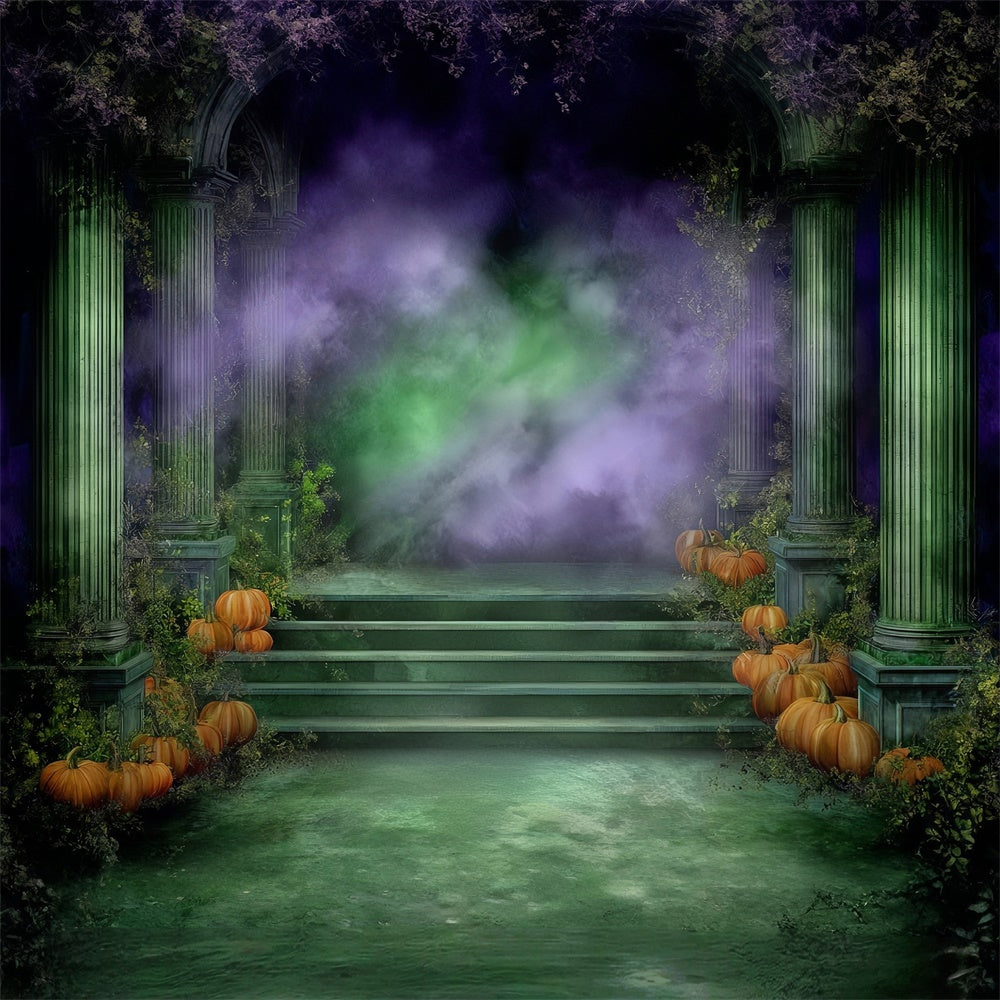Scary Halloween Backdrops Ancient Ivy Pumpkin Temple Halloween Backdrop UK MRR8-22