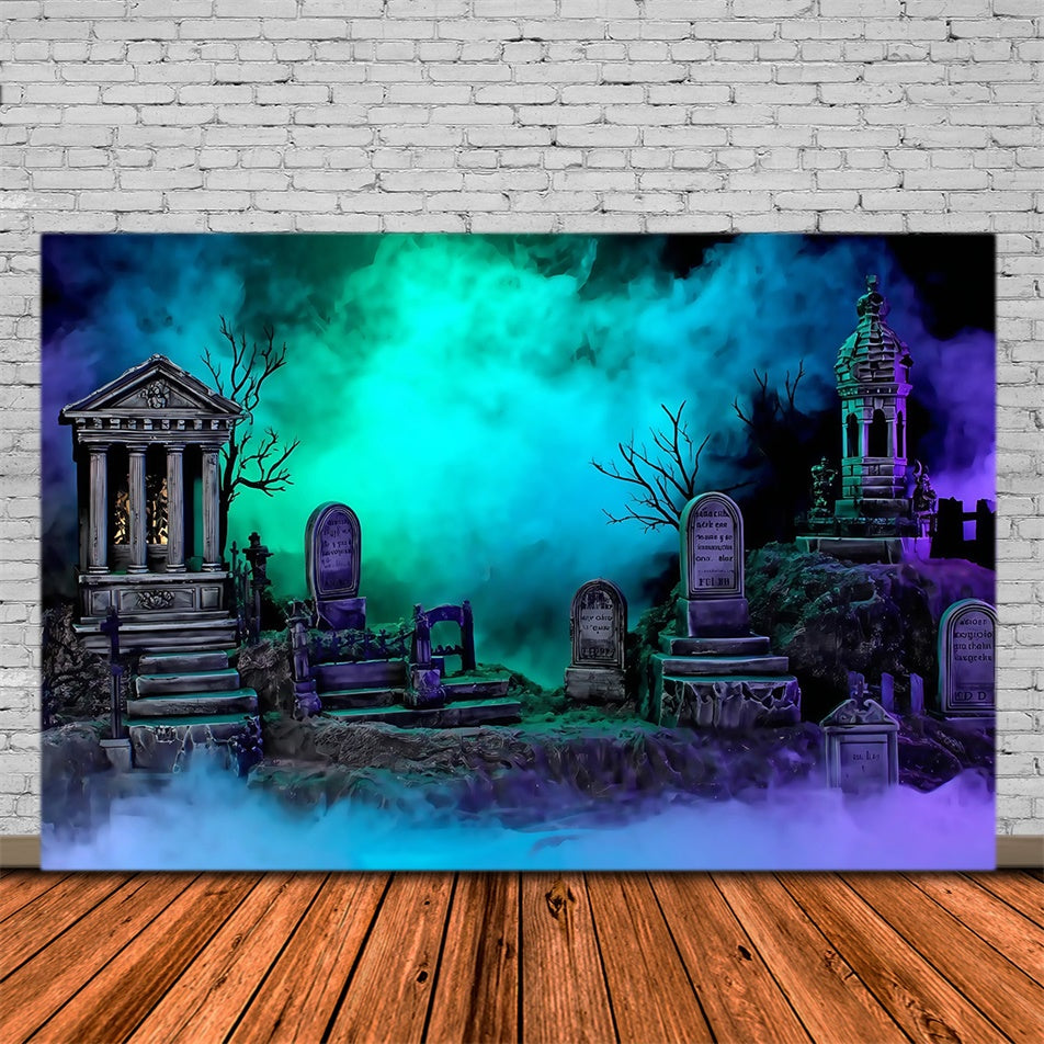 Halloween Graveyard Backdrop Glowing Foggy Tombstones Halloween Backdrop UK MRR8-24