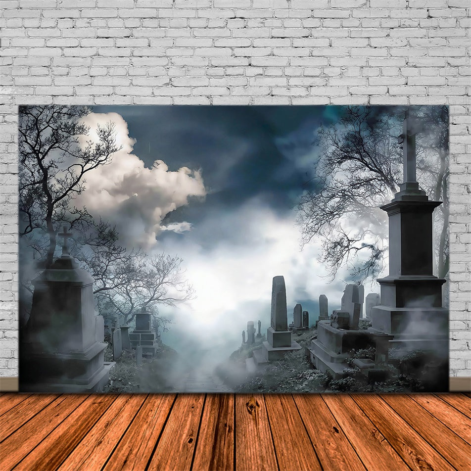Halloween Graveyard Backdrop Eerie Misty Cemetery Hill Halloween Backdrop UK MRR8-26