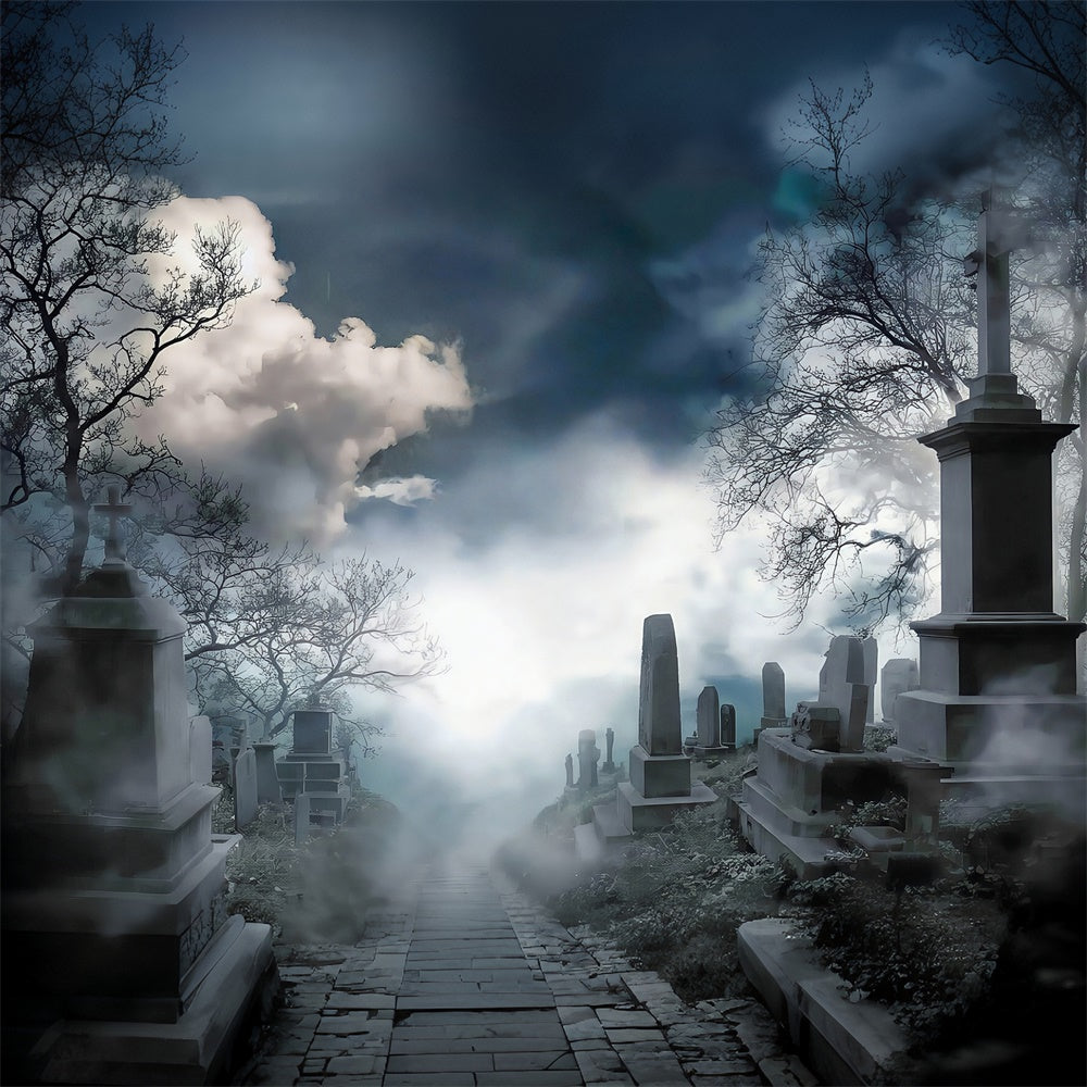 Halloween Graveyard Backdrop Eerie Misty Cemetery Hill Halloween Backdrop UK MRR8-26