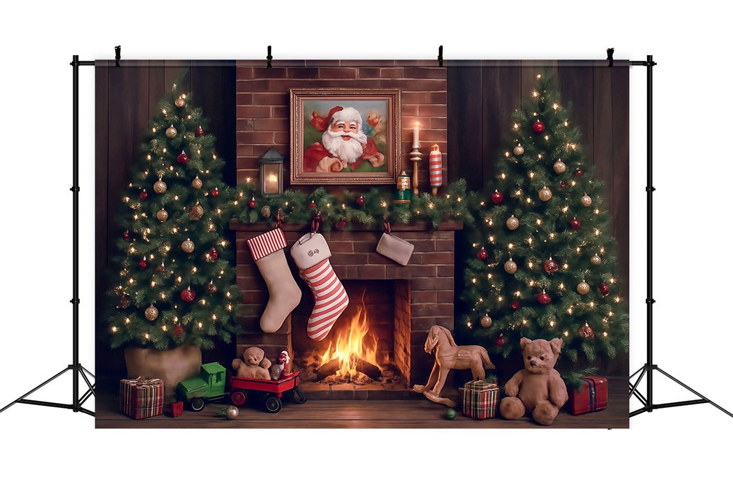 Christmas Backdrops Santa Fireplace Magic Tree Gifts Christmas Photography Backdrops UK MRR8-265