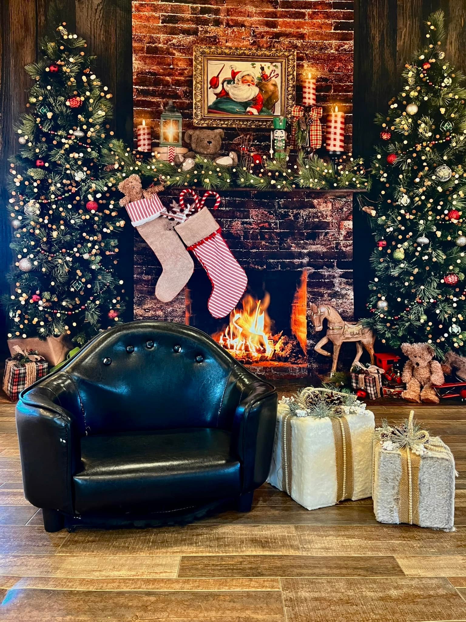 Christmas Backdrops Santa Fireplace Magic Tree Gifts Christmas Photography Backdrops UK MRR8-265