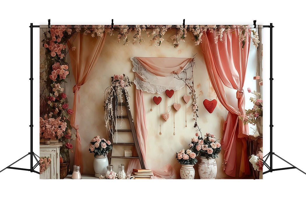 Valentine Photo Backdrop Romantic Floral Love Heart Valentine's Day Backdrop UK MRR8-274