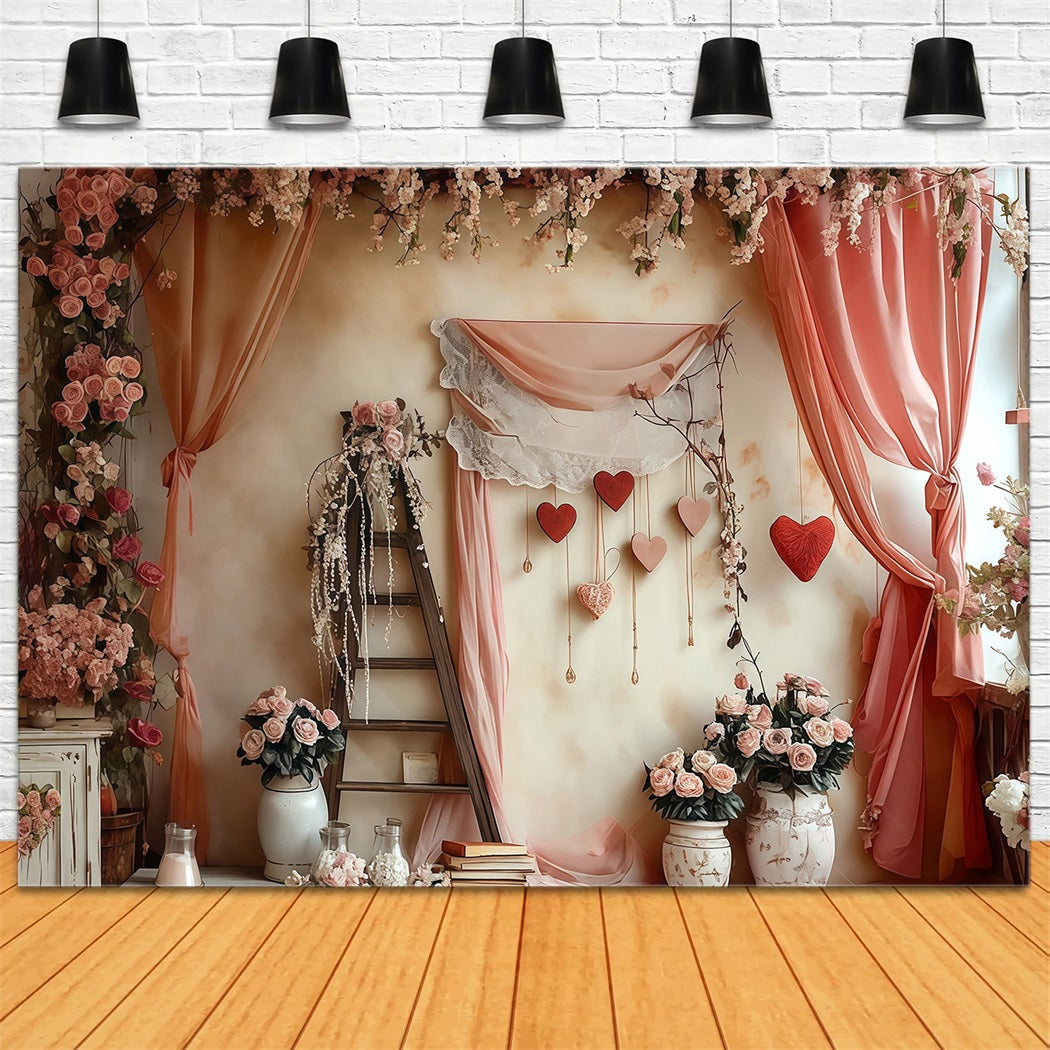 Valentine Photo Backdrop Romantic Floral Love Heart Valentine's Day Backdrop UK MRR8-274