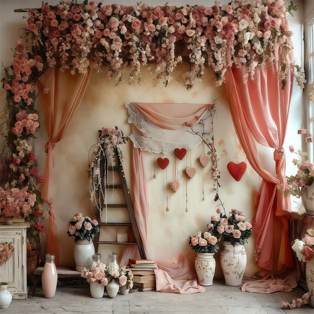 Valentine Photo Backdrop Romantic Floral Love Heart Valentine's Day Backdrop UK MRR8-274