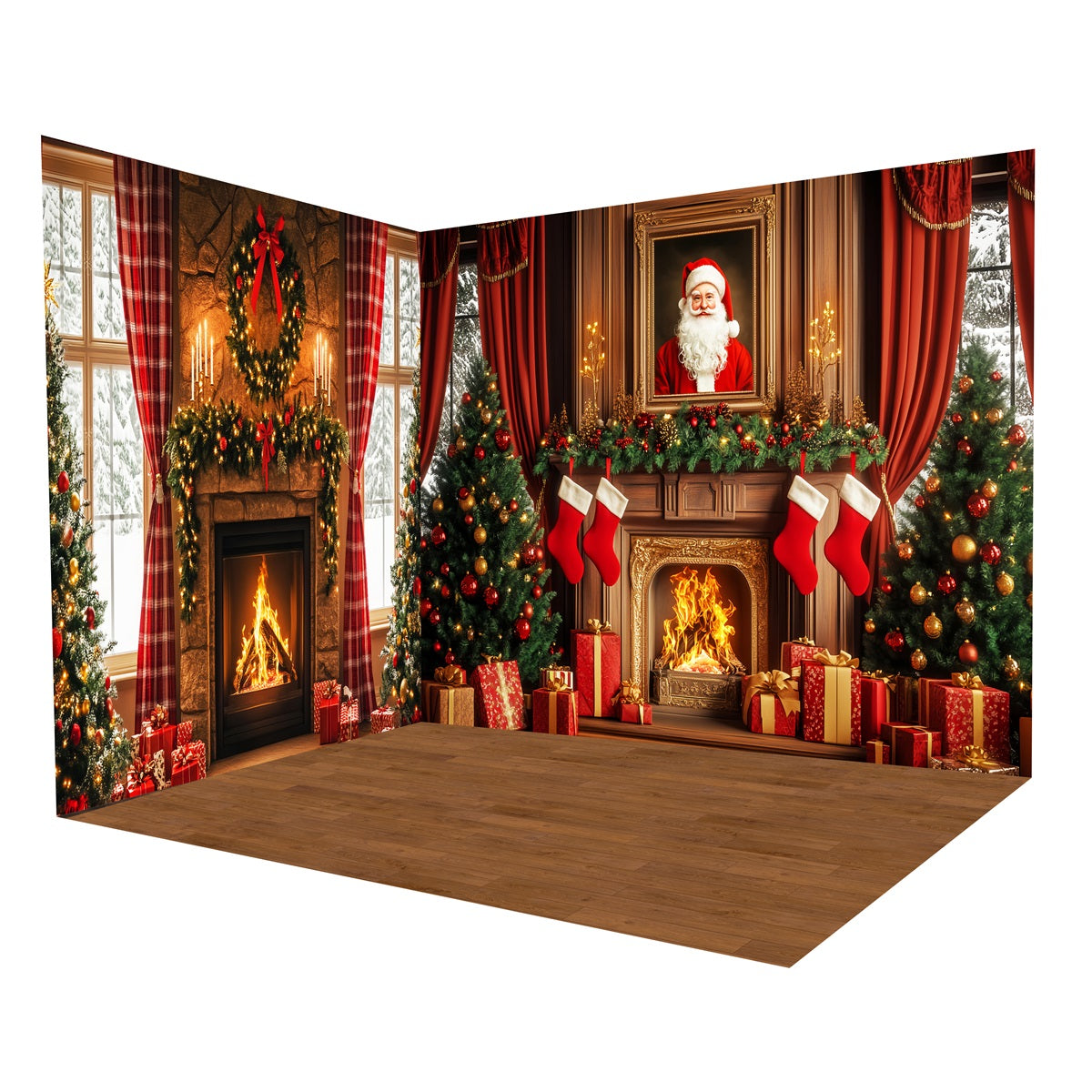 Christmas Backdrops Santa Portrait Fireplace Backdrop Room Set UK MRR8-278