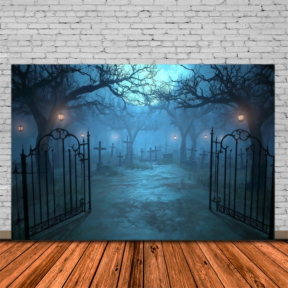 Halloween Graveyard Backdrop Moonlit Gate Cemetery Path Halloween Backdrop UK MRR8-29