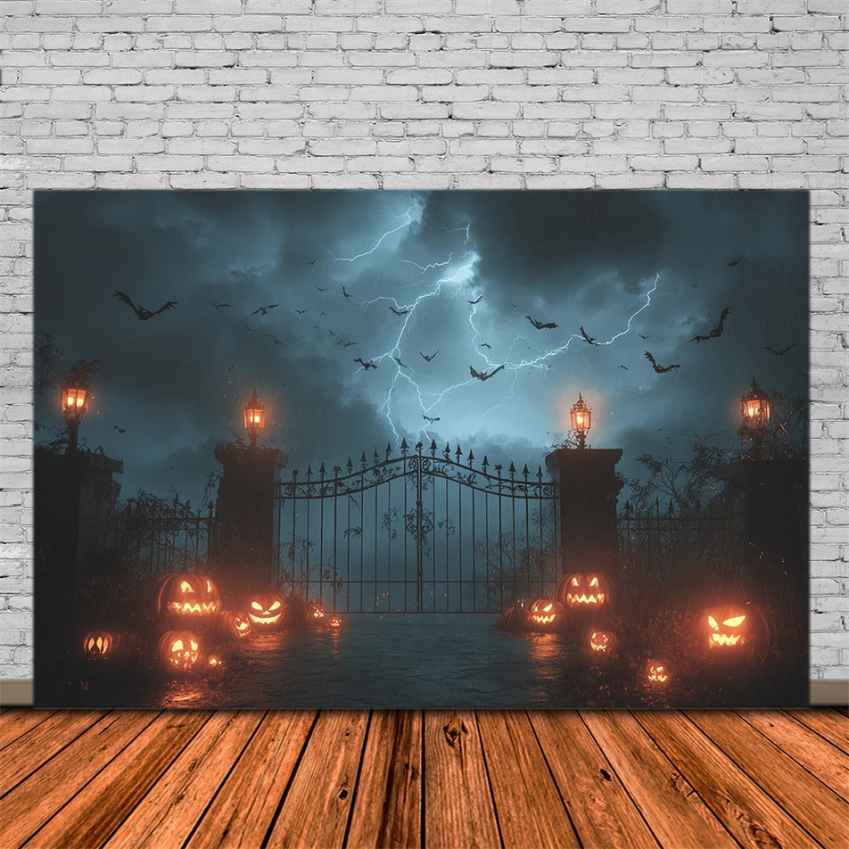 Thunder and Lightning Scary Door Pumpkin Halloween Backdrop UK MRR8-3