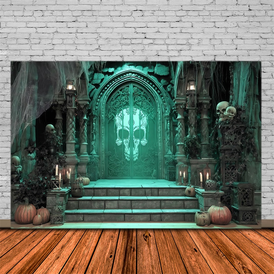 Halloween Backdrops for Photos Green Skull Crypt Entrance Halloween Backdrop UK MRR8-30