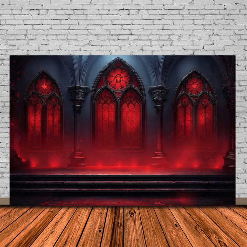Scary Halloween Backdrops Crimson Cathedral Window Glow Halloween Backdrop UK MRR8-31