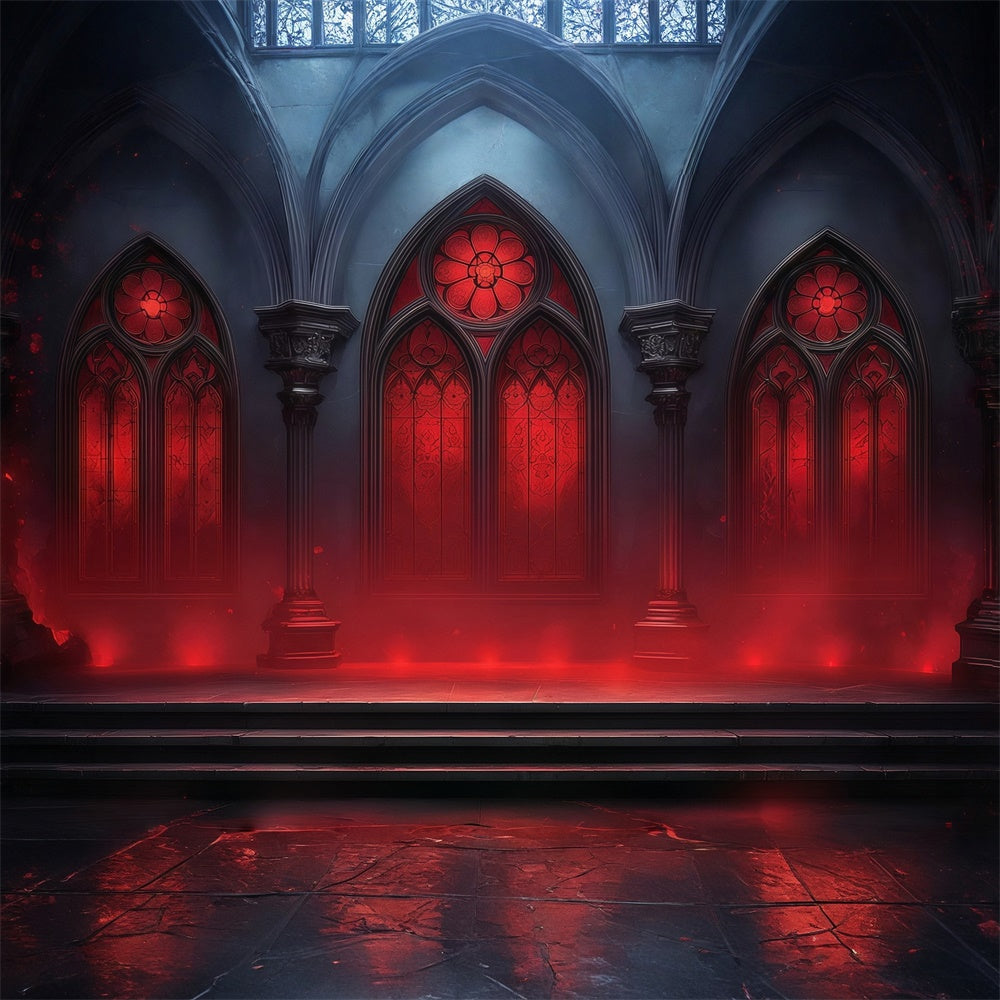 Scary Halloween Backdrops Crimson Cathedral Window Glow Halloween Backdrop UK MRR8-31