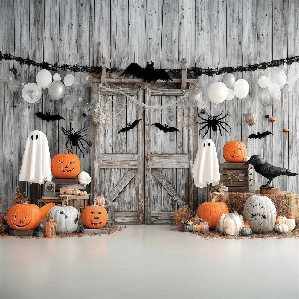 Halloween Backdrops for Photos Wooden Door Spider Bat Spooky Halloween Backdrop UK MRR8-33