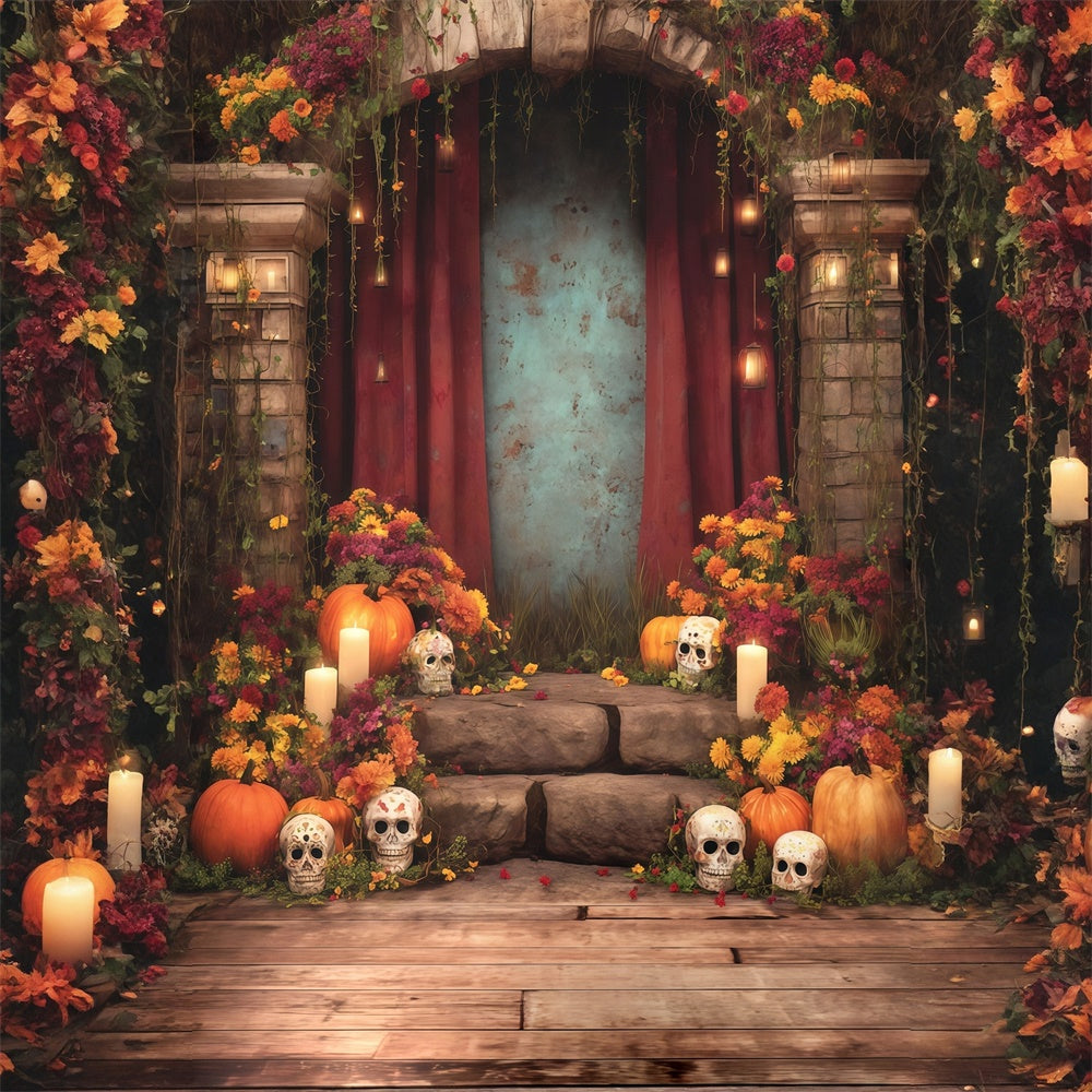 Halloween Photography Backdrop Flower Sacrifice Skeleton Candle Arch Backdrop UK MRR8-36