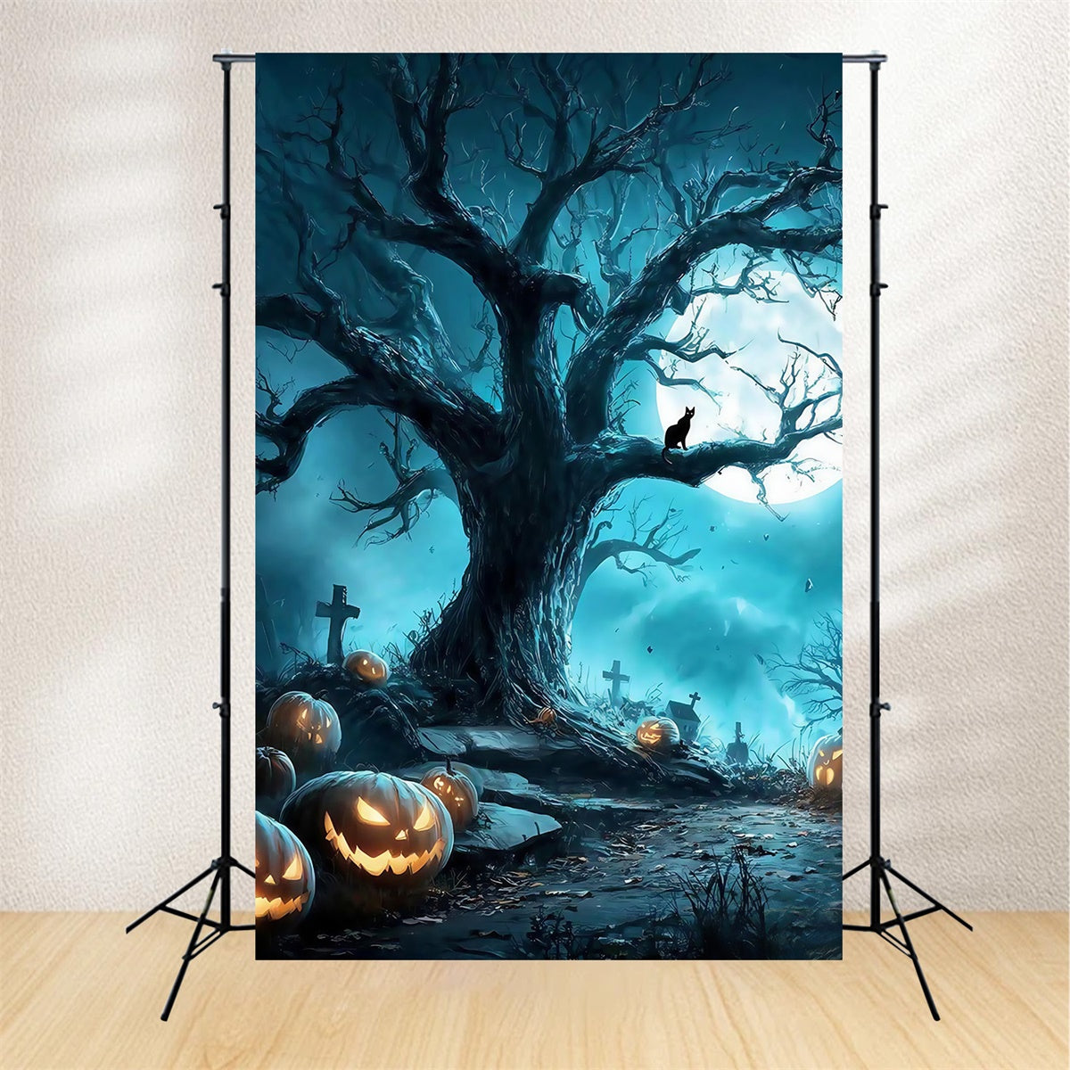 Halloween Graveyard Backdrop Spooky Forest Grave Full Moon Halloween Backdrop UK MRR8-38